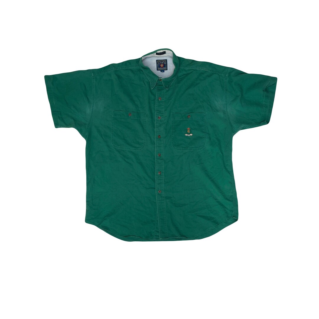 Vintage 90s Chaps Ralph Lauren Men's XL Green Short Sleeve Button