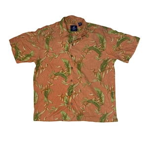 Vintage 90s 100% silk pastel coral pink floral pattern Hawaiian shirt size XL