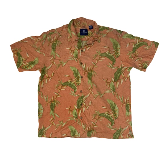 Vintage 90s 100% silk pastel coral pink floral pattern Hawaiian shirt size XL