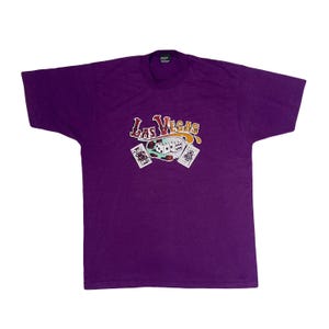 Maglietta vintage anni '90 con punto singolo, souvenir di carte di Las Vegas viola, taglia XL di Screenstars