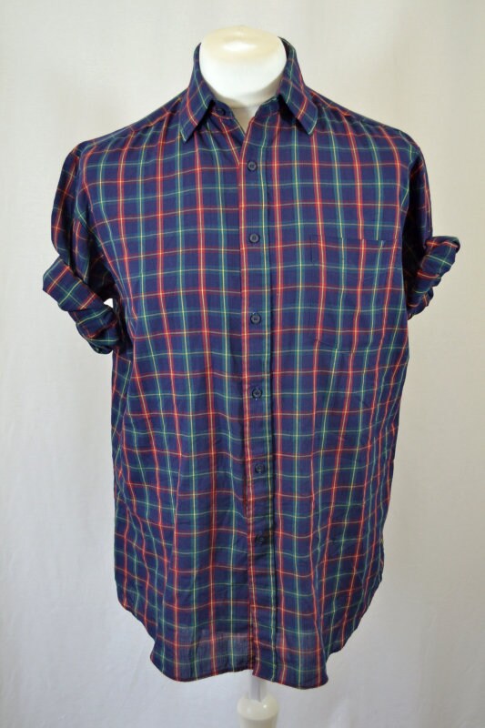 Image of Retro 90's Blue Check Plaid Vintage Shirt