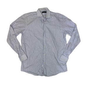 Vintage Y2K Ralph Lauren white blue pinstripe smart shirt size large 16.5&quot;