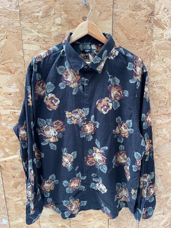Express Men's XXL Black Floral Rose Long Sleeve Slim Fit Shirt - Etsy  Singapore