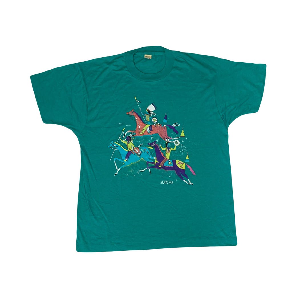 Vintage 90s Turquoise Arizona Native Art Souvenir Single Stitch T
