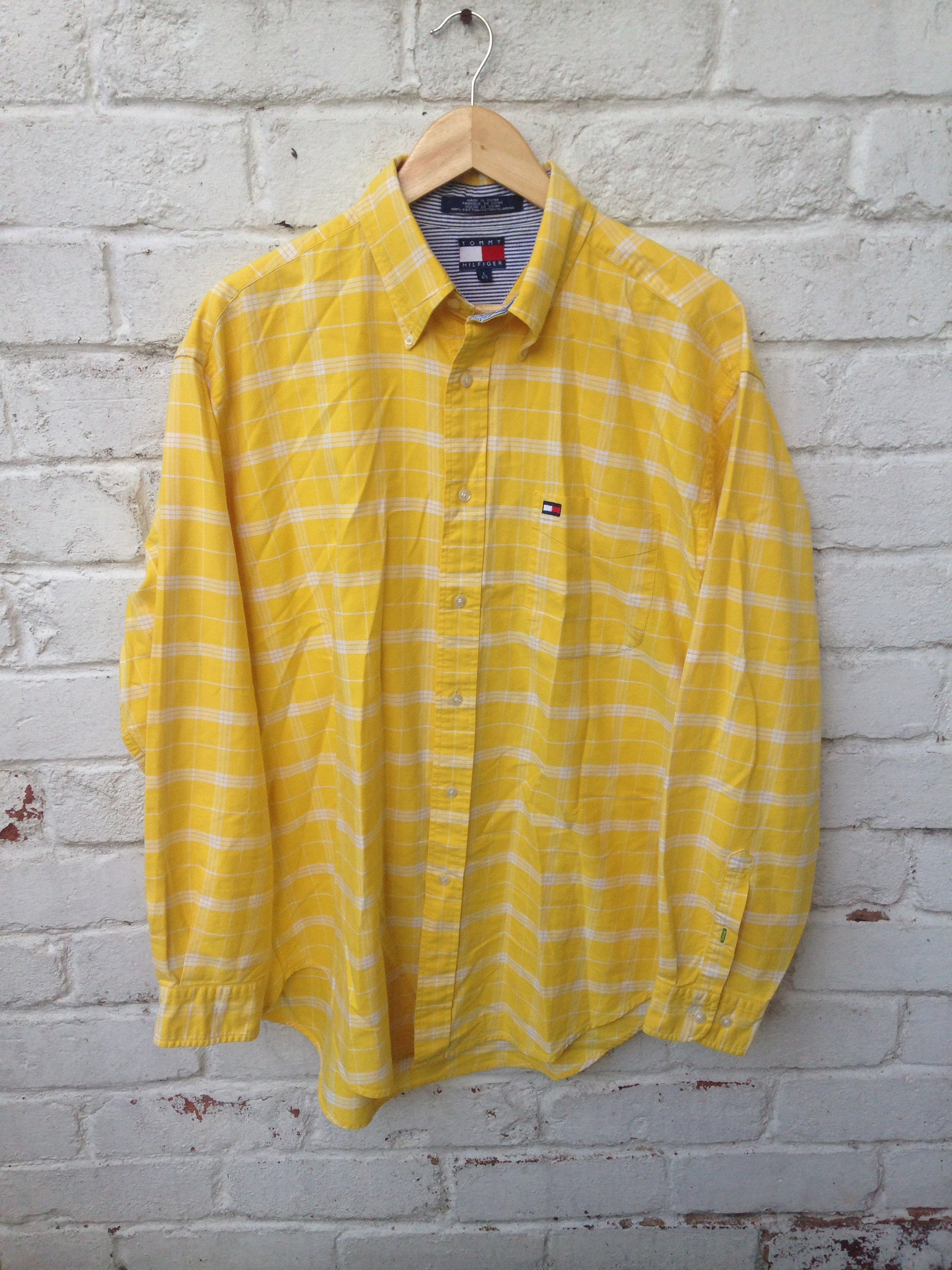 Image of Tommy Hilfiger Vintage 90S Yellow Plaid Check Oversized Shirt