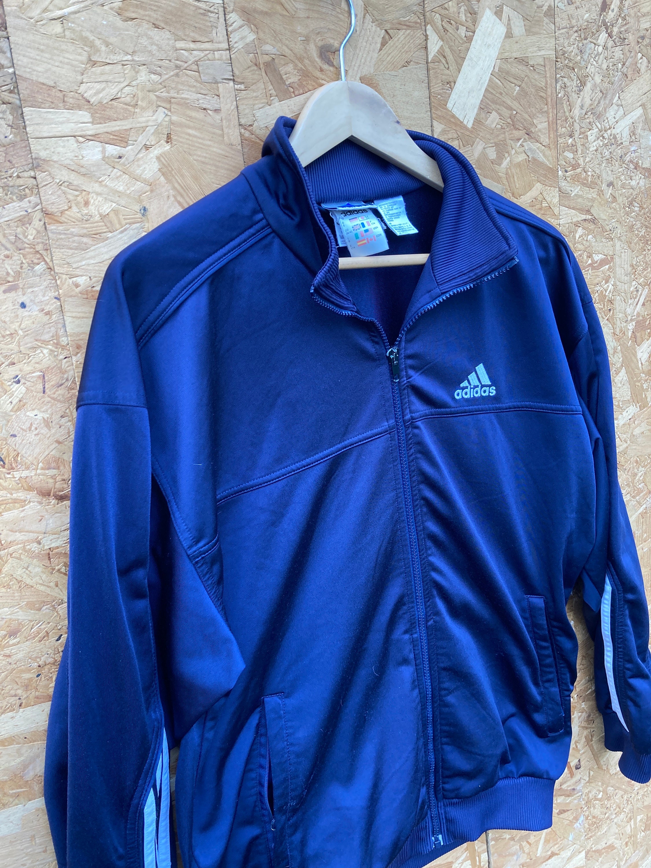 トップス archive adidas track jacket y2k navy Vintage Y2K Adidas Zip Track Top Navy Blue With White
