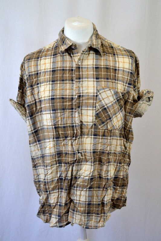 Image of Retro Beige & White Check Shirts 80's 90's Vintage