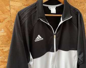 Vintage Y2K Adidas Men's Size XXL Black & White Track Jacket Zip