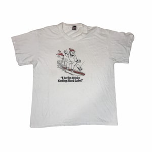 Vintage 80s I Bet He Drinks Carling Black Label UK beer brewery white t shirt size XL