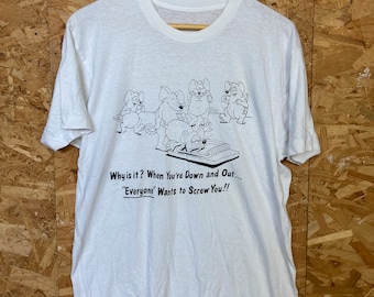 T-shirt Vintage Cheerleader Années 80-90 - Taille L - Fun & USA - Avec Taches