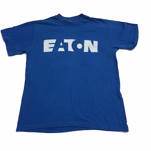 Vintage 90s Eaton 13 USA college sports souvenir mid blue single stitch t shirt size large