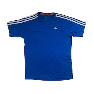 Vintage Y2K Adidas bright blue & white 3 stripe t-shirt size small UK