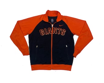 Vintage Y2K Nike SF Giants béisbol bordado deletrear zip up track top naranja chaqueta negra tamaño mediano