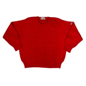Vintage 90s bright vibrant red cable knit wool jumper size large by Marina Yachting