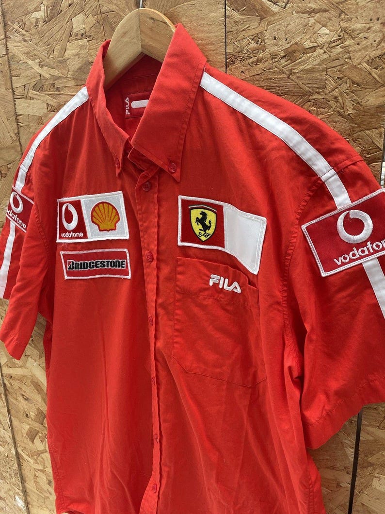 Vintage Fila Ferrari Racing Team Kurzarm Button Up Shirt Herren L Rot Bild 4