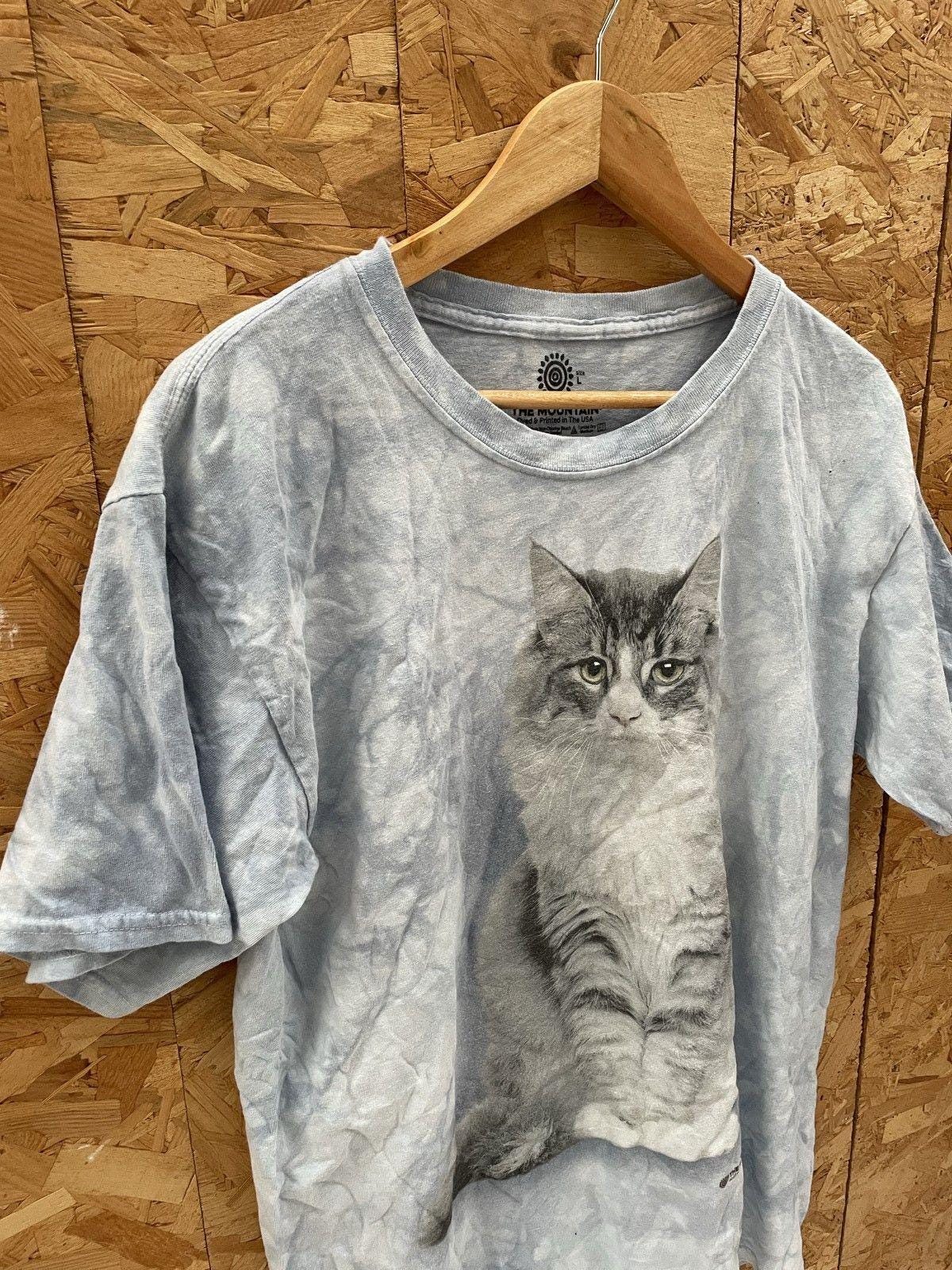 Vintage the Mountain T-shirt Men's L Gray/blue Tie-dye Cat Graphic