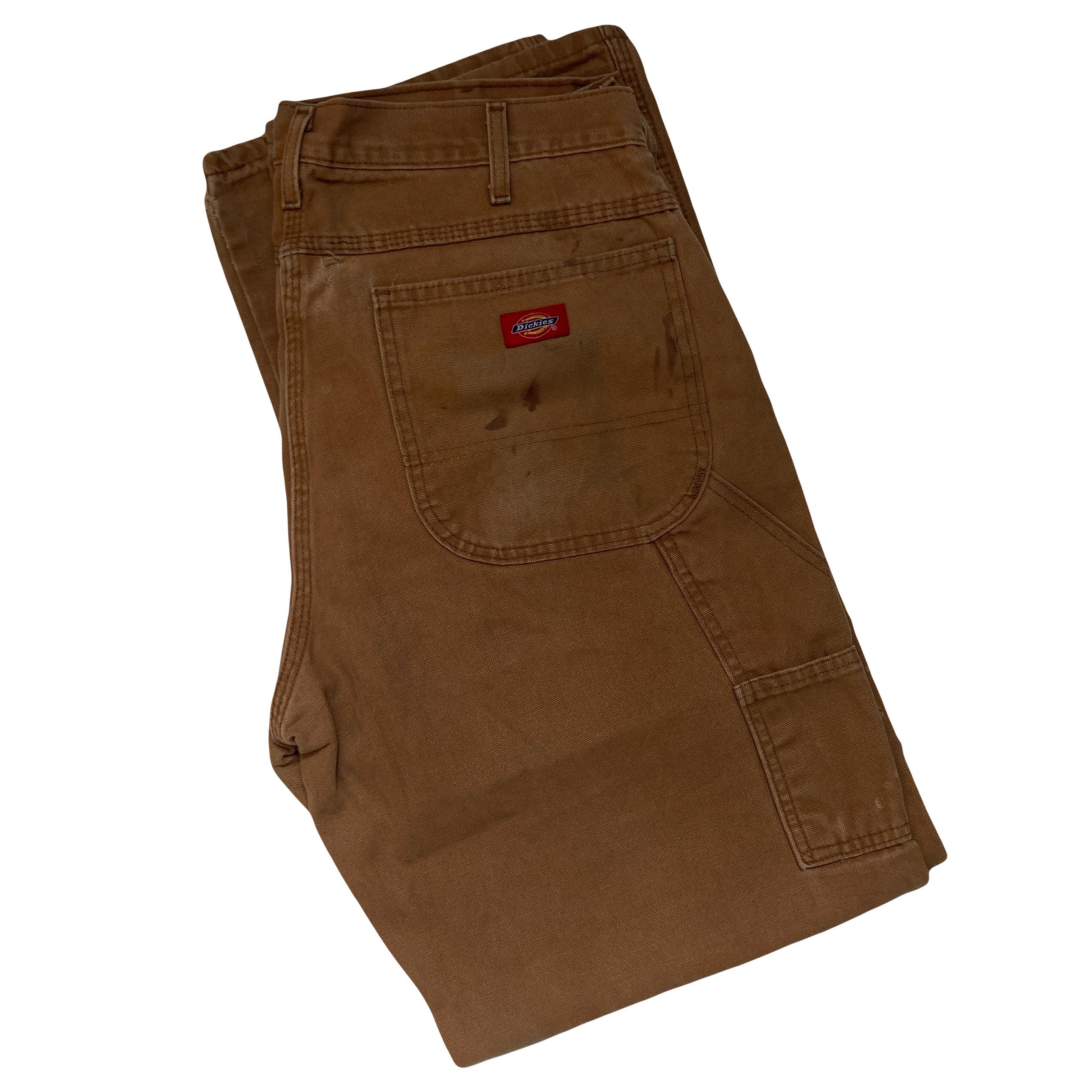 Vintage 90s W36 L33 Distressed Worn Tan Beige Dickies Heavy