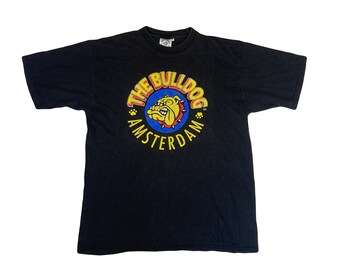 Vintage 90s Bulldog Coffee Shop Amsterdam Black Souvenir T-shirt
