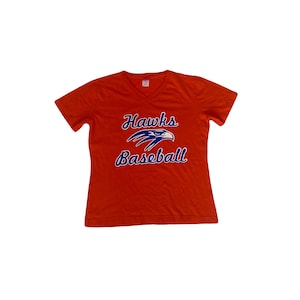 Vintage 90s Hawks Baseball college team Stephenson #3 USA orange v-neck t-shirt size medium