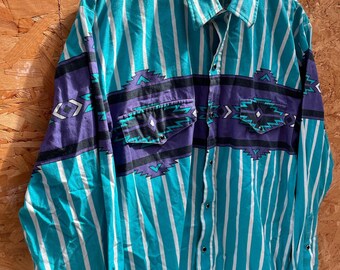 Chemise de cowboy à carreaux vintage des années 90 avec bouton pression perlé, style occidental. XLT - France
