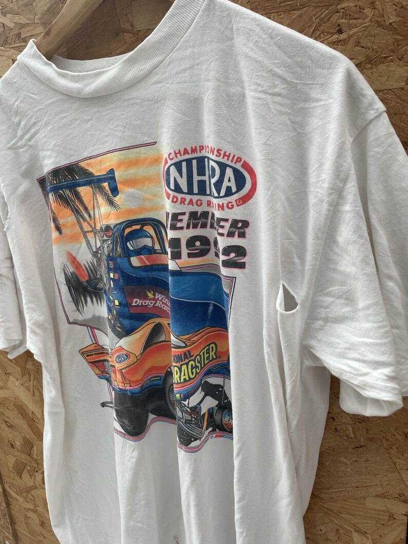 Vintage Thrashed NHRA Drag Racing Member 1992 T-Shirt XXL White Delta USA image 4