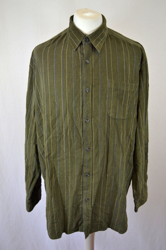 Image of 90's Retro Vintage Corduroy Olive Green Oversize Shirt