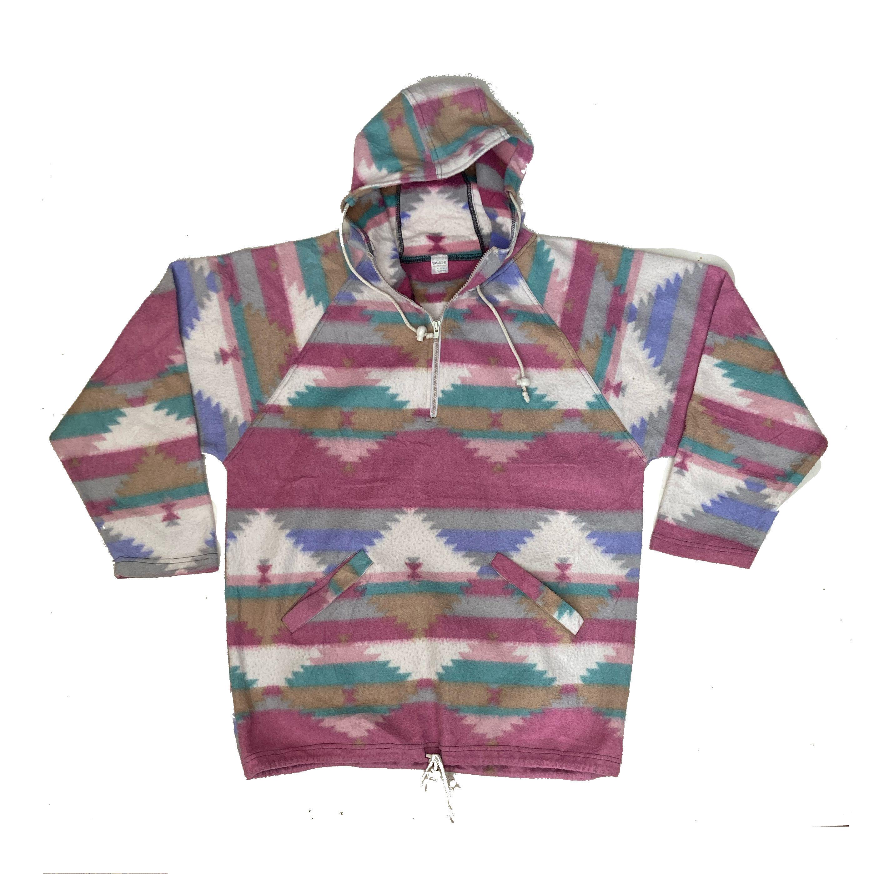 Vintage 90s Pastel Pink Green Aztec Navajo Pattern Quarter Zip