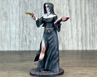 Renegade Nun  – Hand-Painted Resin Miniatures for DnD, Tabletop Warfare & Macho Women with Guns Series