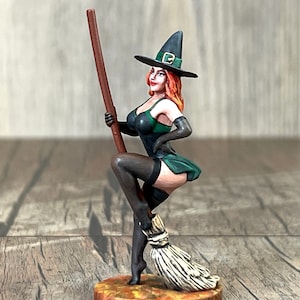 Tabletop Miniature Witch on Broom Halloween Decor. Witch Figurine. Bewitching Statue. Halloween Enchantment. Witchcraft Spirit