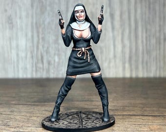 Hand-Painted Armed Nun Miniatures: D&D Tabletop RPG Figures