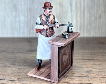 Tabletop soldiers bartender with coach-gun Long Branch saloon