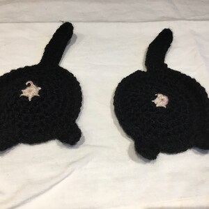 Posavasos de ganchillo con forma de trasero de gato, regalo divertido para amantes de los gatos, posavasos hechos a mano. imagen 8