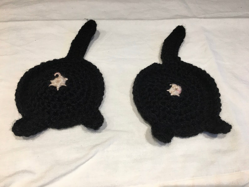 Posavasos de ganchillo con forma de trasero de gato, regalo divertido para amantes de los gatos, posavasos hechos a mano. imagen 8