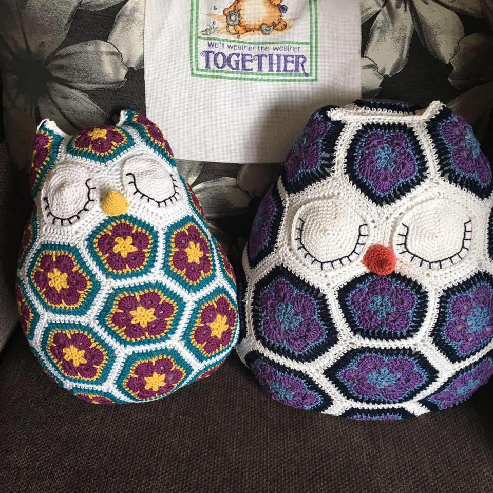 Crochet Owl Pillow: Handmade African Flower Cushion