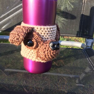 Crochet Pug dog cosy, Crazy Pug Lady, Mug Cozy, Pug Stuff, Pug Gift Ideas, drinks cover, knitted sleeve, ideal christmas gift image 2