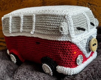 Crochet Camper Van: Adorno de autobús hippie Amigurumi de algodón hecho a mano