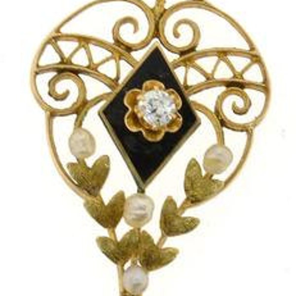 Stunning!!!  Antique Onyx and .25 Carat Diamond 14K Lavalier.. I do have chains!SOLD to Shirlie