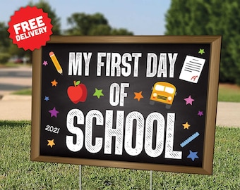 Back 2 School - Lawn Yard Sign - First Day of School - Preschool - Kindergarten - E-Learning - Includes Stakes - Free Shipping