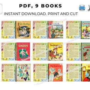Petit livre BLYTHE, 9 couvertures, petits livres dorés à téléchargement immédiat, échelle 1:6 et 1_12, BLYTHE, petit livre vintage numérique DIY vintage N60 à téléchargement immédiat