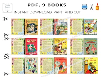 PDF Instant download 9 covers book little golden books dollhouse scale 1:6 and 1_12 BLYTHE printable digital DIY vintage little book N60