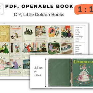 Bricolage miniature imprimable, Cendrillon, téléchargement instantané PDF 1/12, petits livres dorés, livres à l'échelle 1/12, maison de poupées à l'échelle 12, à l'échelle 112
