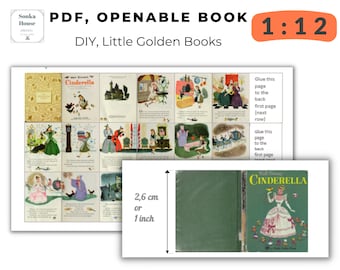 DIY Miniatur, Aschenputtel, PDF 1/12 Sofort-Download, Little Golden Books, Bücher im Maßstab 1/12, Puppenhaus, Maßstab 112