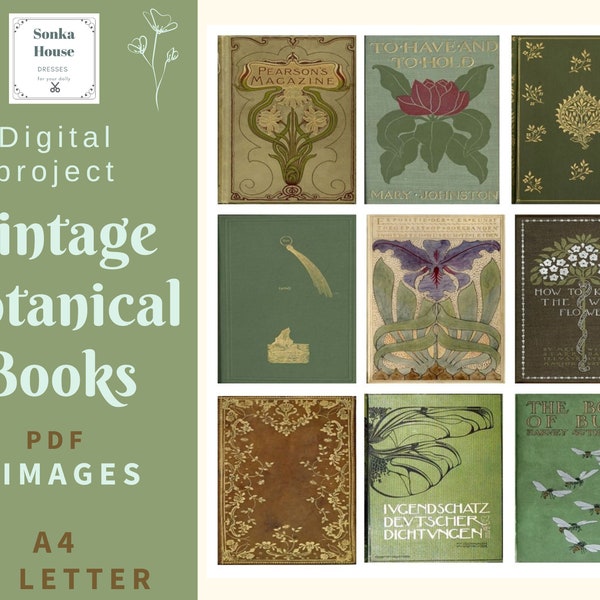 PDF Vintage Old Flowers Botanical Books, Digital Collage Sheet, cards, A4, US Letter, 9 images, Instant Download Scrapbooking 300 dpi