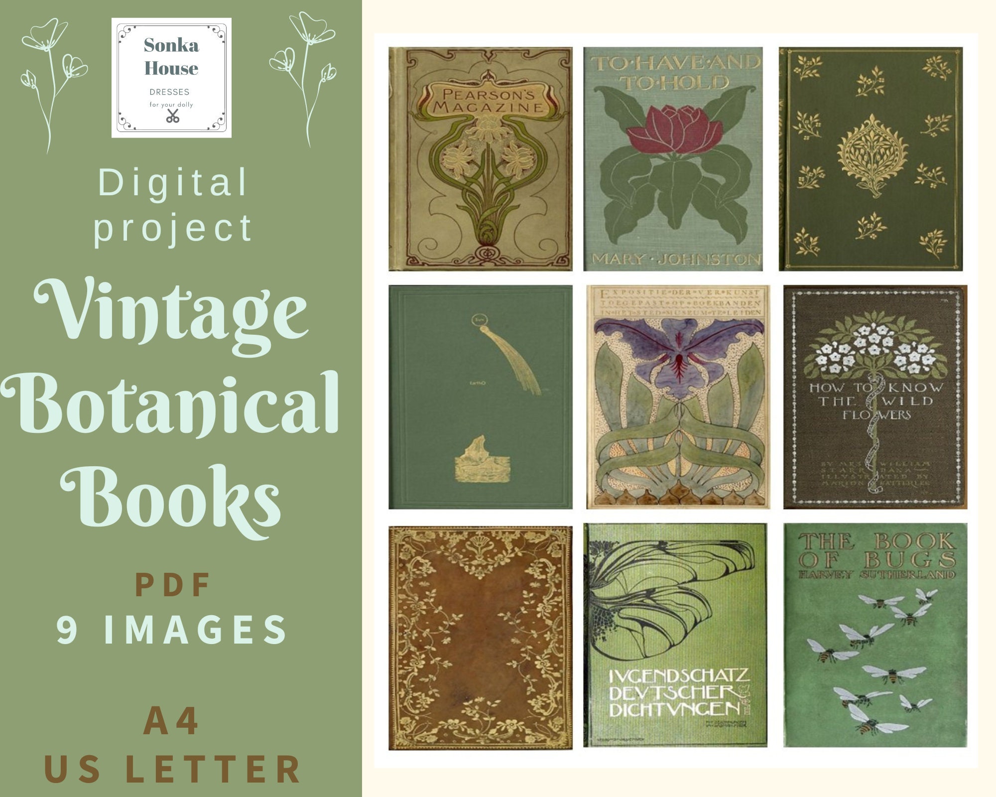 PDF Vintage Old Flowers Botanical Books, Digital Collage