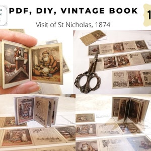 1/6 PDF Natychmiastowe pobieranie Książka świąteczna miniaturowa wiktoriańska Stara zabytkowa skala cyfrowa Lalka Blythe otwierana do wydrukowania Wizyta św. Mikołaja