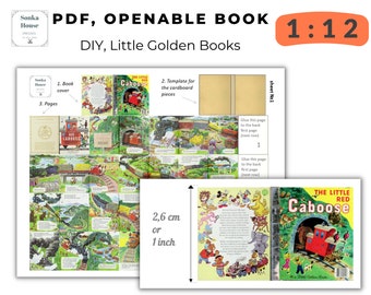 DIY Miniatur druckbare PDF-Datei 1/12 Sofort-Download, Goldenes Buch, Little Red Caboose, Miniaturbücher 1/12, Puppenhaus 12th Scale 112