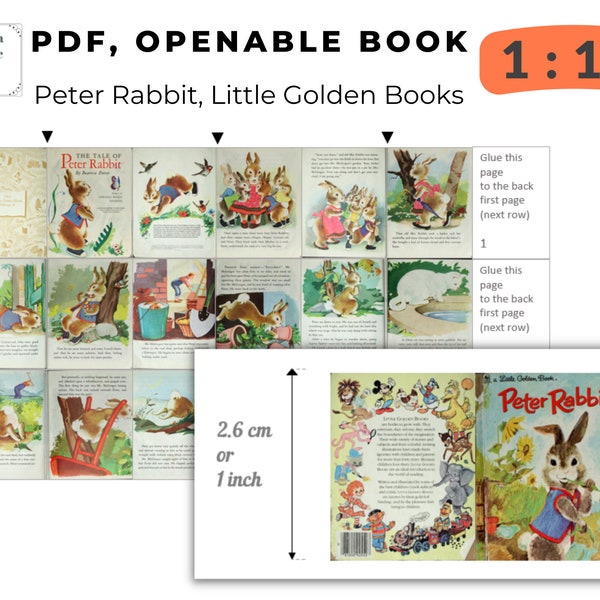 DIY, 1 12 scale, PDF Book, Peter Rabbit, Little Golden Book, Instant download, mini digital book miniature, 20 pages digital, mini book old