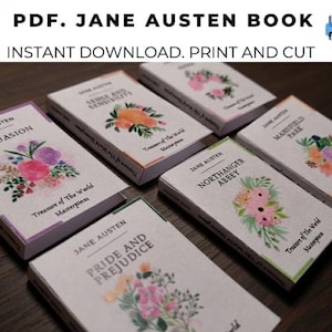 Puppenbuchumschläge PDF zum sofortigen Download Jane Austen 6 Buchumschläge Miniatur-Puppenhaus Maßstab 1:6 BLYTHE BOOK Set druckbares digitales pdf 1 Blatt