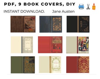 Jane Austen miniatuurboekomslagen – pdf direct downloaden – set van 9 vintage poppenhuisboeken, schaal 1:6, voor Blythe, afdrukbaar doe-het-zelfpakket Pullip