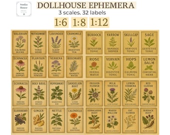 Mini Bottle Labels Printable – Vintage Apothecary Labels for Dollhouse Bottles 1:12 1 6 1 8 Miniature Potion Labels PDF